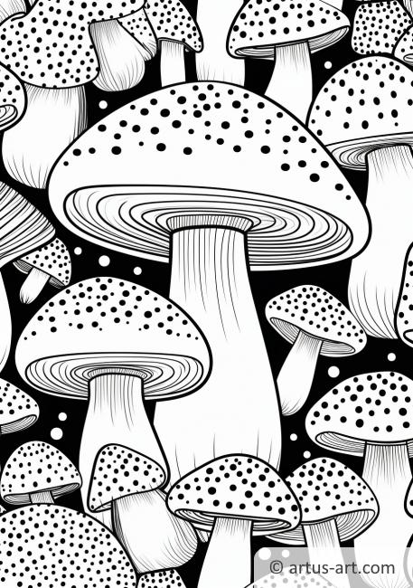 Pagina da colorare con motivi di funghi